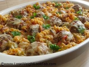 healthy meatball pasta bake